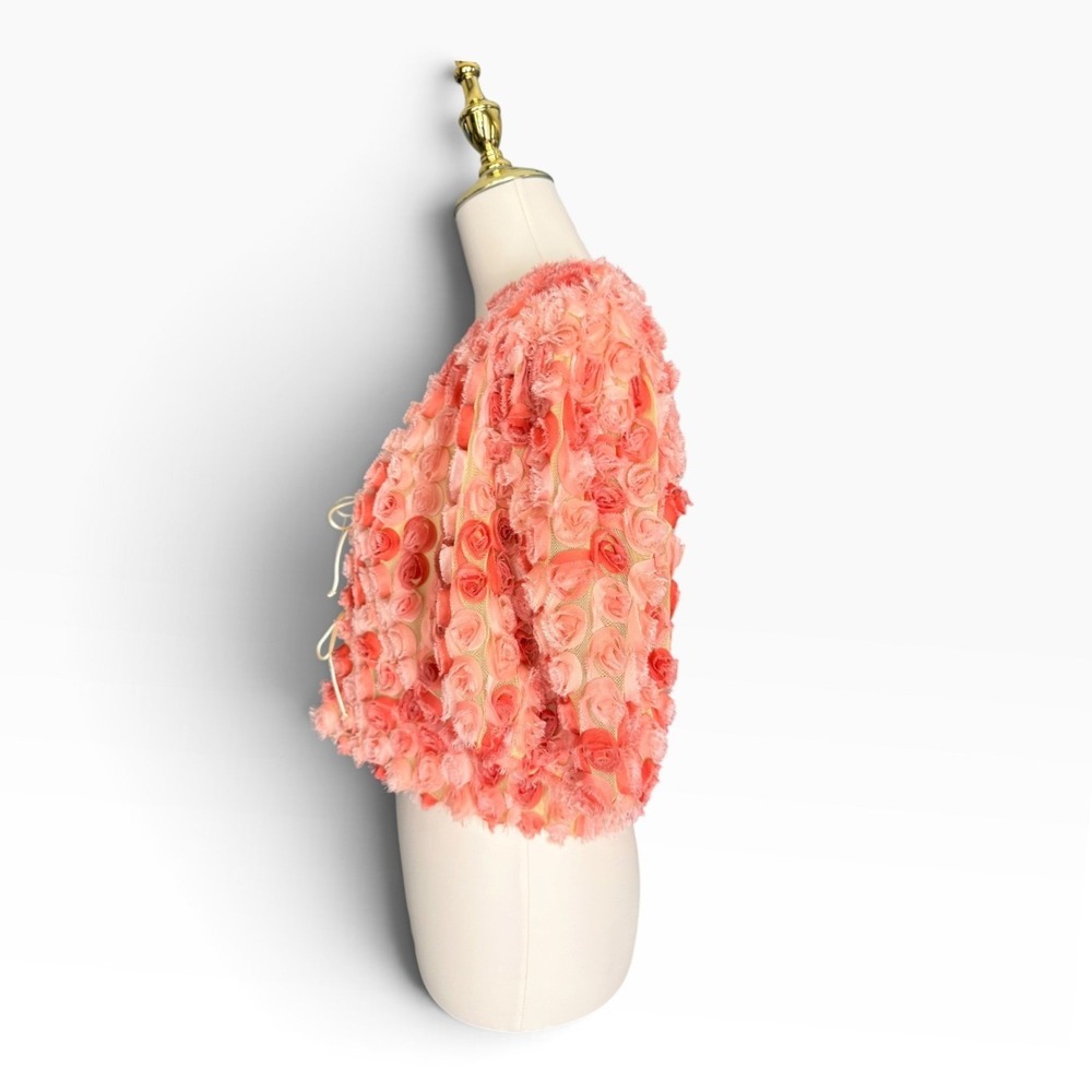 Born Supply XL Pink 3D Rosette Crop Top Tie Front Floral Coquette Blouse cropped - Picture 5 of 14